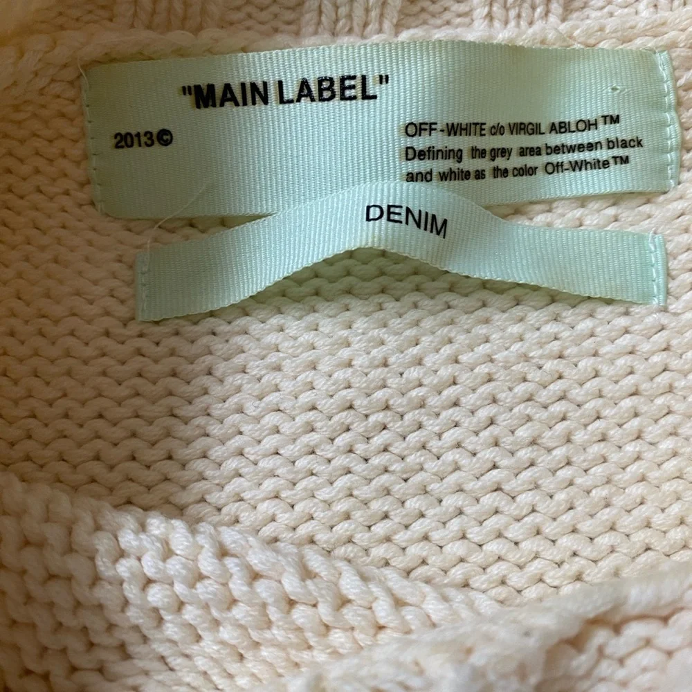 Off-White c/o Virgil Abloh Cream Knit Sweater Sz Small Logo Cuff 2013 Authentic - Picture 6 of 14